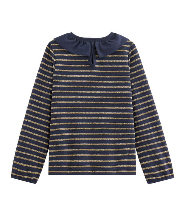 T-shirt in jersey bambina blu/giallo