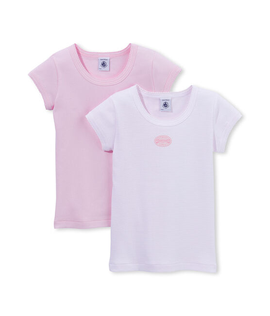 Confezione di 2 t-shirts bambina tinta unita/millerighe lotto .
