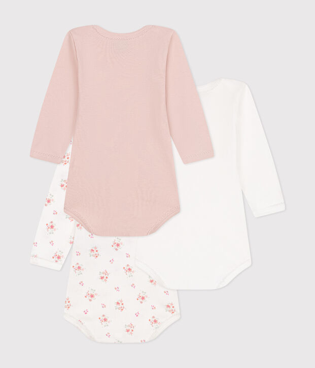 Set di 3 body a maniche lunghe in cotone a fiori neonato multicolore