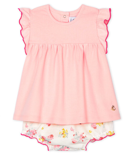 Completo due pezzi bebè femmina rosa MINOIS/bianco MULTICO