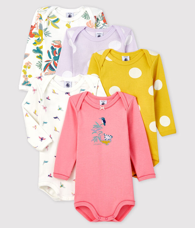Confezione da 5 body a manica lunga beb&egrave; femmina multicolore