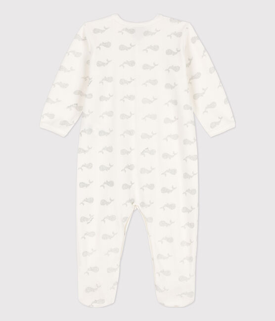 Tutina pigiama bebè in ciniglia bianco MARSHMALLOW/grigio ARGENT