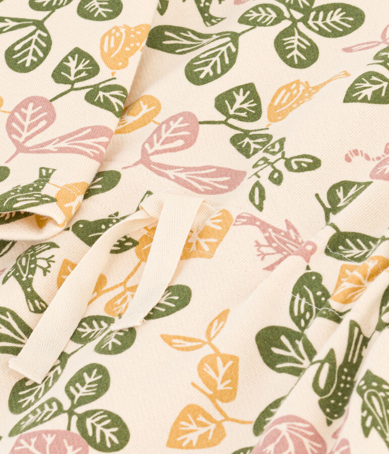 Abito bambina a maniche lunghe in tessuto felpato stampato ecru/rosa/multicolore