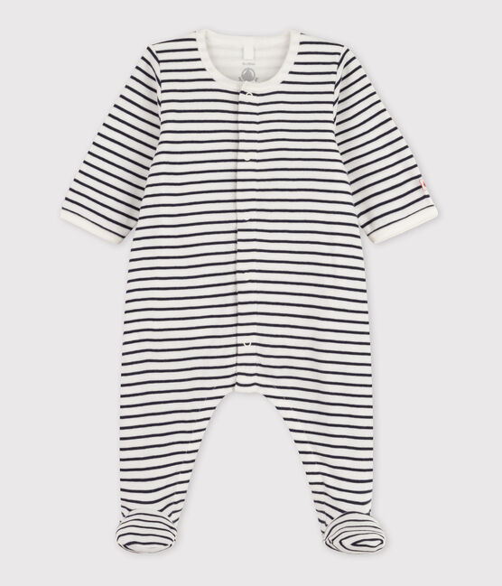 Bodyjama a righe bebé in cotone bianco MARSHMALLOW/blu SMOKING