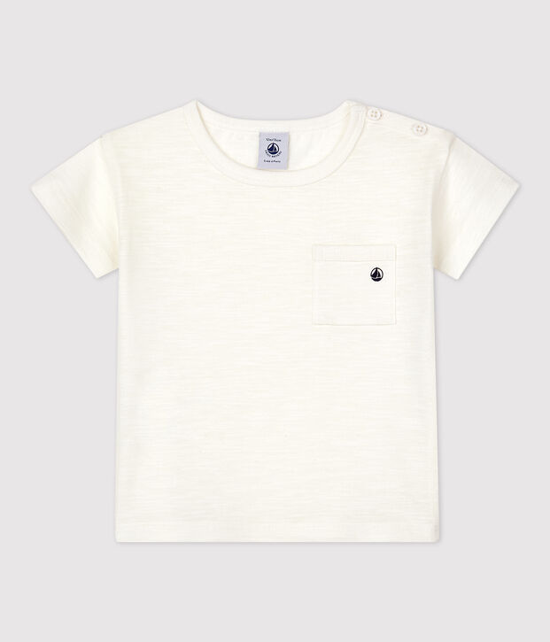 T-shirt beb&egrave; tinta unita a maniche corte in jersey bianco