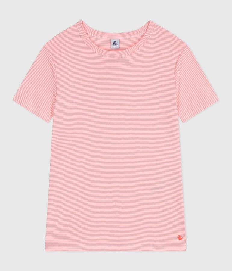 T-shirt a maniche corte in cotone a righe donna rosa/bianco