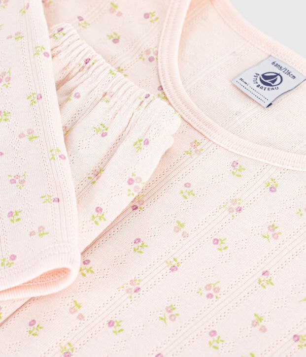 Pyjama femme en coton ajour&eacute; beige/rosa/multicolore