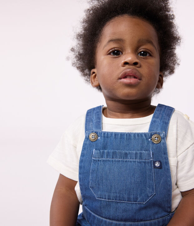 Salopette corta beb&egrave; in denim leggero blu