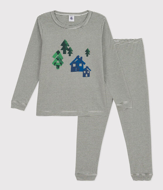Pigiama a righe bambino unisex in cotone AVORIAZ/ MARSHMALLOW