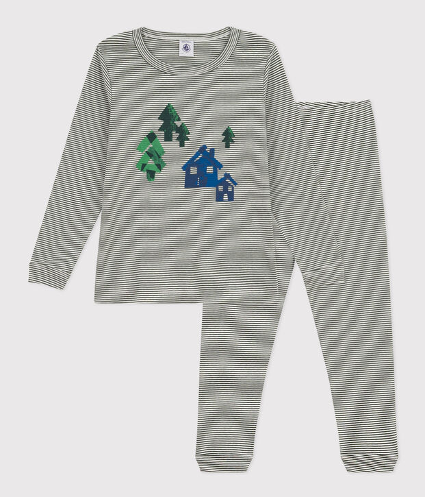 Pigiama a righe bambino unisex in cotone verde/bianco