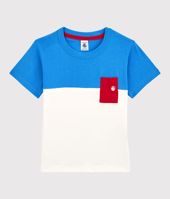 T-shirt  maniche corte in cotone bambino blu BRASIER/grigio MARSHMALLOW