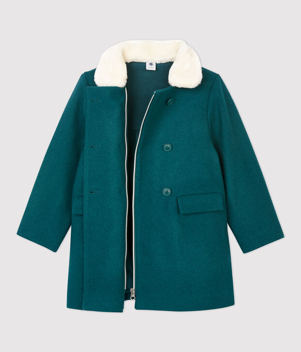 Cappotto bambina in drap di lana verde
