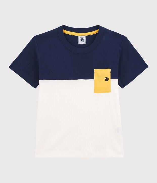 T-shirt  maniche corte in cotone bambino blu/bianco