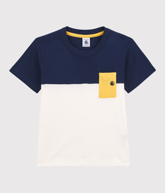 T-shirt  maniche corte in cotone bambino blu MEDIEVAL/bianco MARSHMALLOW