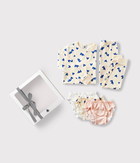 Confezione regalo pigiama e slip in cotone con stampa a cuori blu variante 1