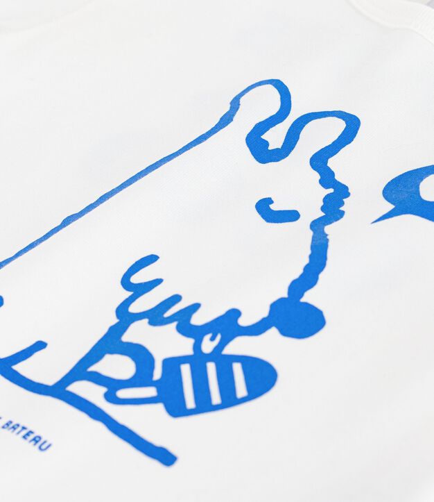 T-shirt a maniche corte in cotone con motivo di cane neonato bianco
