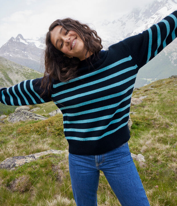 Maglione alla marinara in lana donna blu/blu