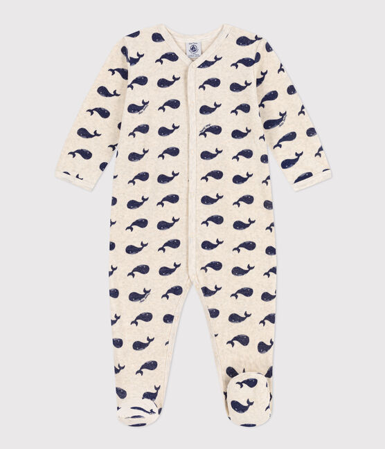 Pigiama in ciniglia con balene marine beige MONTELIMAR/blu MEDIEVAL
