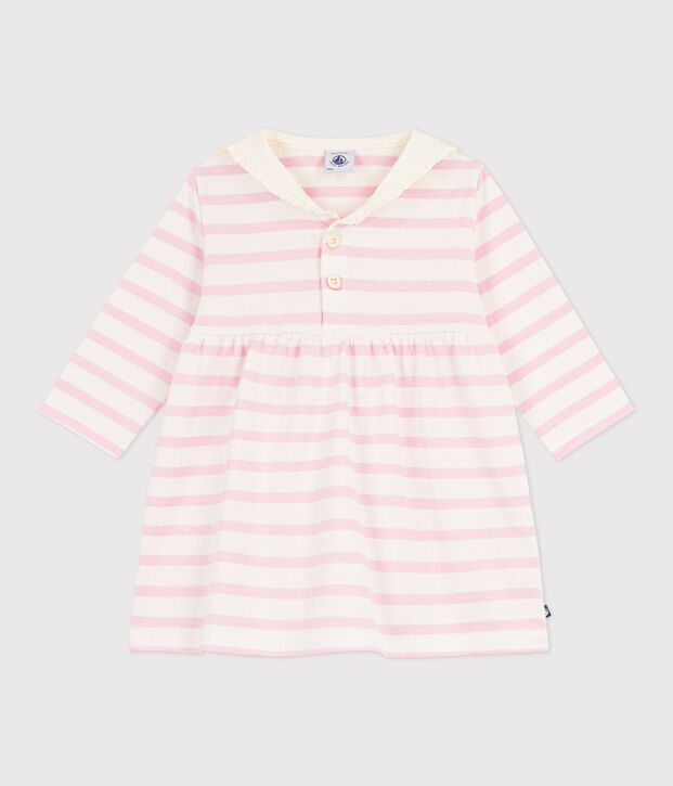 Abito marini&egrave;re a maniche lunghe in cotone con colletto alla marinara neonata rosa/rosa