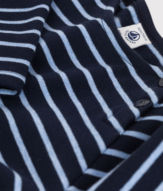 Abito caldo in cotone a righe a maniche lunghe bambina blu/blu
