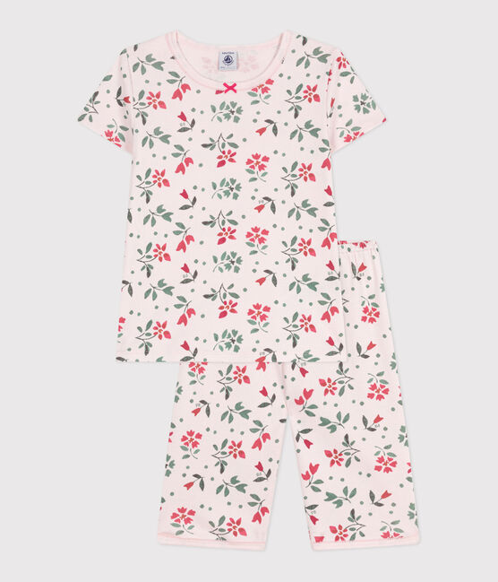 Pigiama capri in cotone a fiori bambina rosa FLEUR/bianco MULTICO