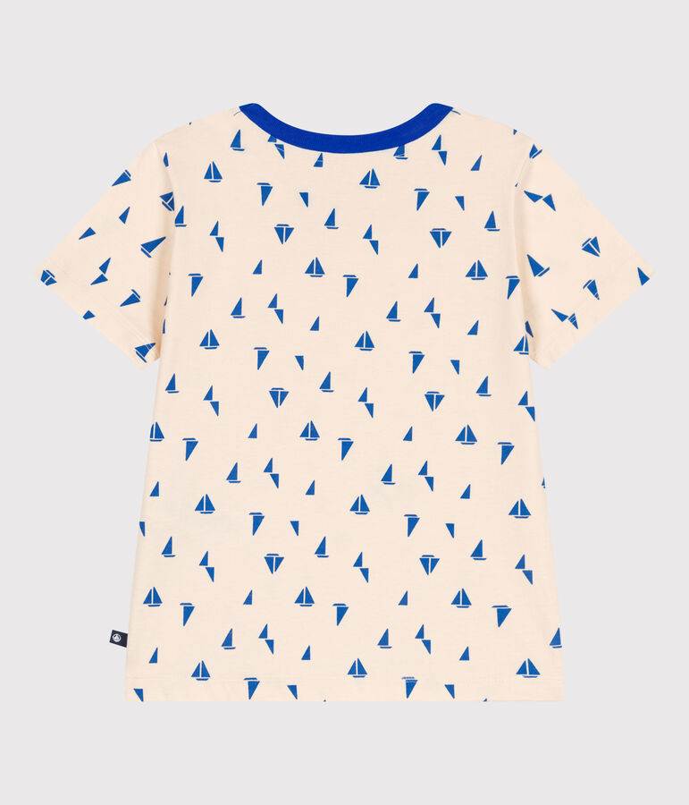 T-shirt a maniche corte in cotone con stampa bambino ecru/blu