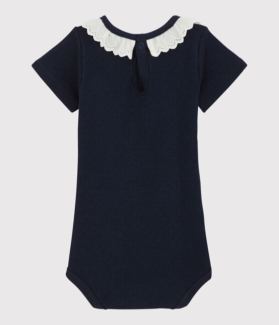 Body con colletto in sangallo bebè femmina blu SMOKING
