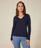 T-shirt donna L'Iconique a maniche lunghe in tinta unita a costine blu SMOKING