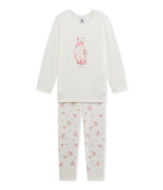 Pigiama per bambina in spugna bianco LAIT/rosa VIENNE/ MULTICO