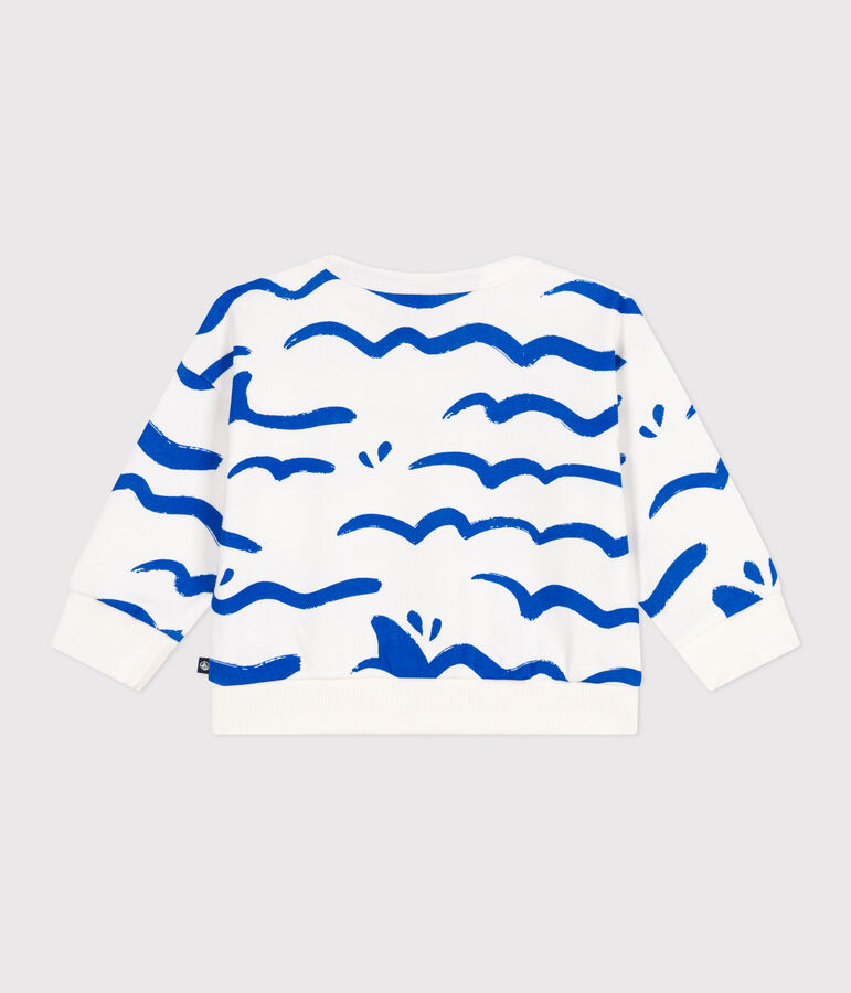 Felpa in cotone con squalo stampato neonato bianco/blu