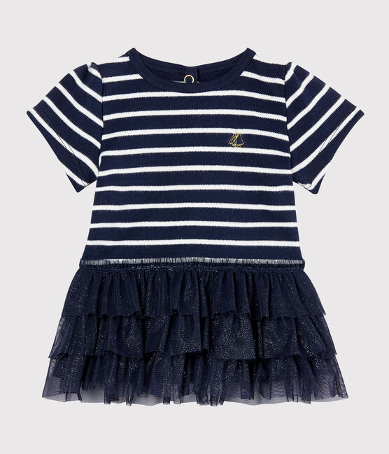 Abito a righe marinières e tulle bebè femmina blu SMOKING/beige COQUILLE