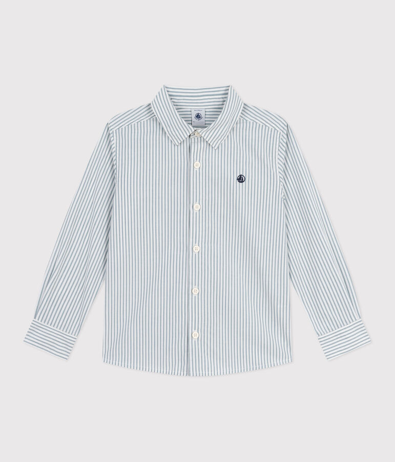 Camicia in cotone a righe bambino ecru/blu