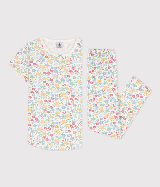 Pigiama a manica corta a fiori bambina in cotone bianco MARSHMALLOW/bianco MULTICO
