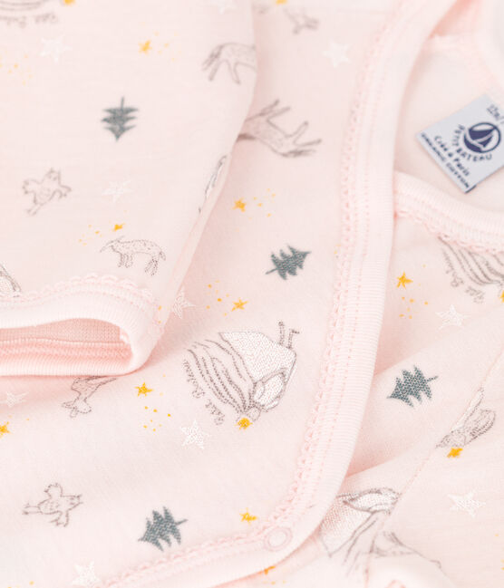 Tutina pigiama fantasia principessa in ciniglia di cotone biologico rosa FLEUR/bianco MULTICO