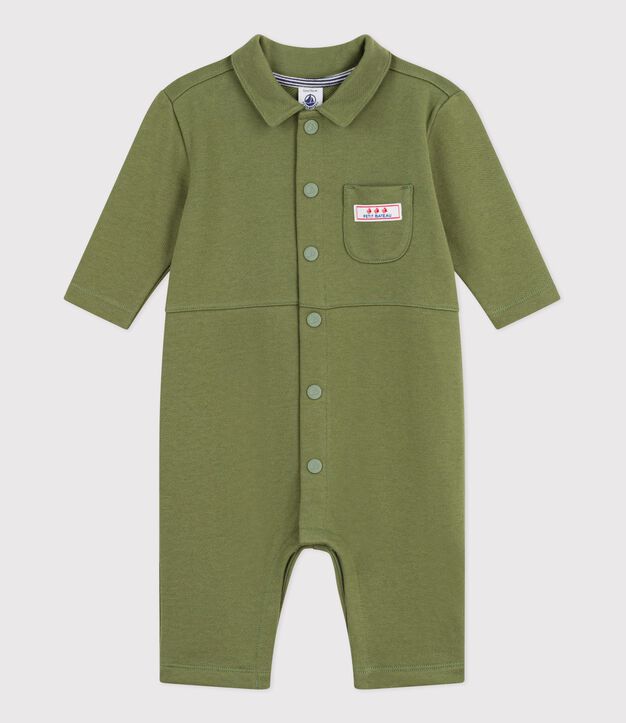 Tutina lunga in cotone tinta unita neonato OLIVINE