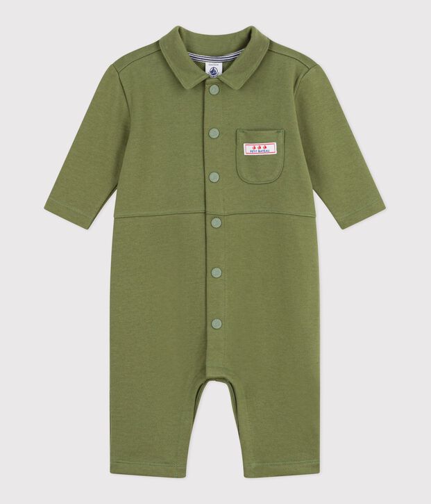 Tutina lunga in cotone tinta unita neonato OLIVINE