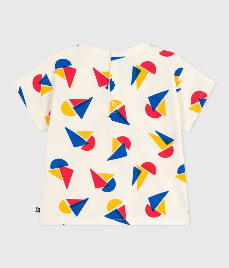 T-shirt a maniche corte in cotone con barche stampate neonato ecru/multicolore