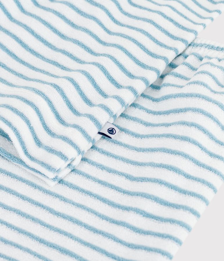 Pigiama corto in spugna di cotone a righe bambino bianco/verde