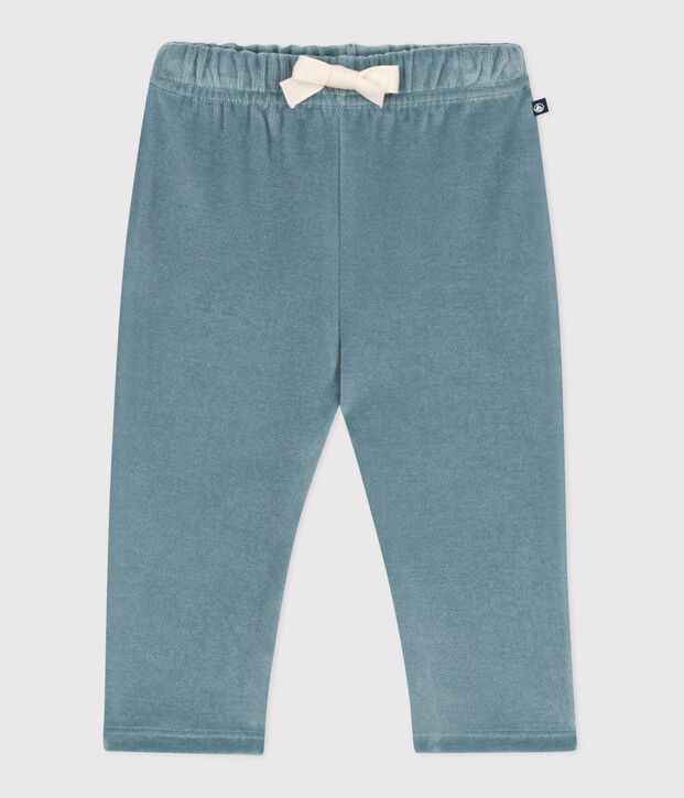 Pantaloni in velluto boucl&eacute; tinta unita neonato blu