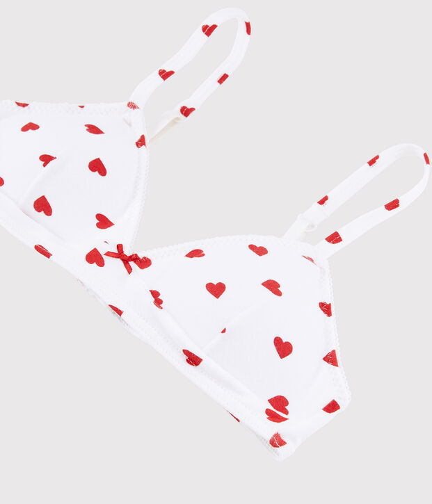 Reggiseno imbottito cuore rosso ragazza in cotone biologico e elastan bianco/rosso
