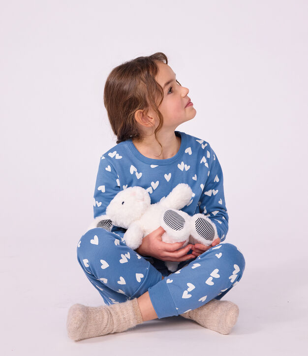 Pigiama in tessuto felpato a cuori bambina blu/bianco