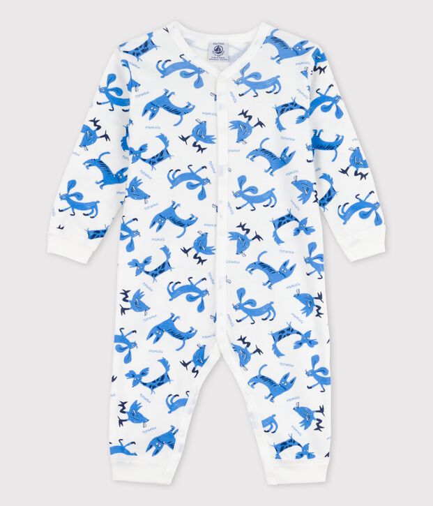 Tutina pigiama senza piedi beb&egrave; fantasia in cotone bianco/multicolore