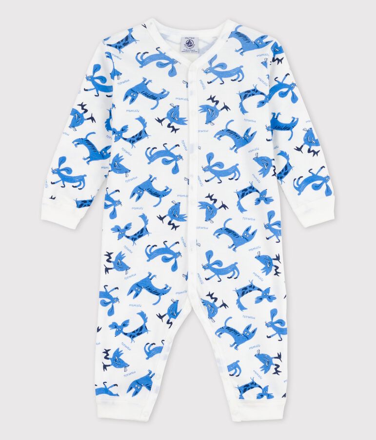 Tutina pigiama senza piedi beb&egrave; fantasia in cotone bianco MARSHMALLOW/bianco MULTICO