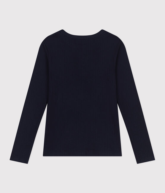T-shirt a maniche lunghe con collo alla tunisina a effetto coste in tinta unita donna blu SMOKING