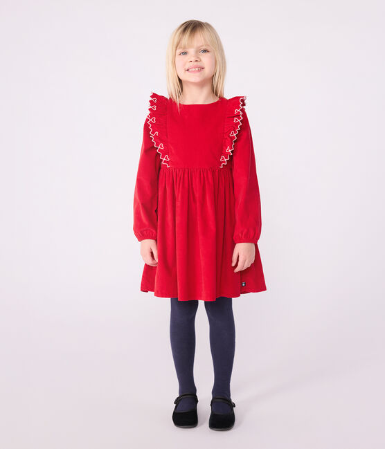 Abito a maniche lunghe in velluto tinta unita bambina rosso TERKUIT