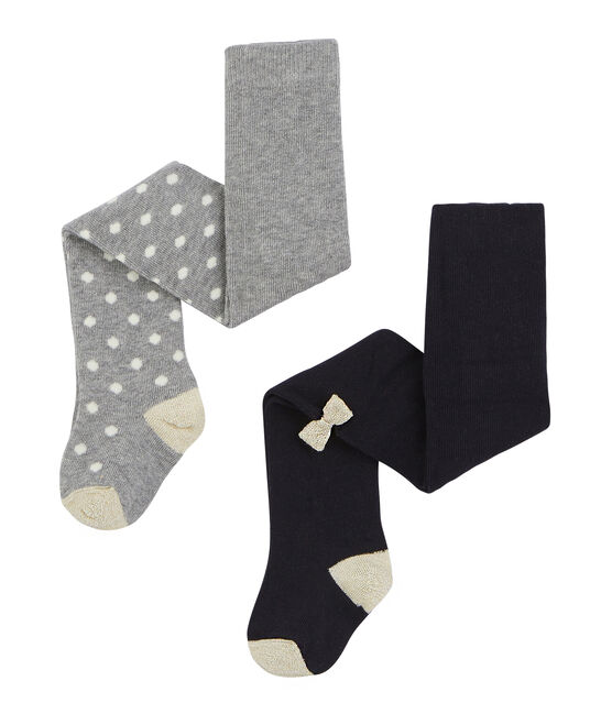 Confezione da 2 paia di collant bebè femmina grigio SUBWAY/blu SMOKING
