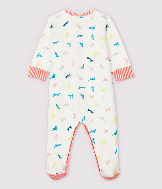 Tutina pigiama gatti colorati bebè in jersey double face bianco MARSHMALLOW/bianco MULTICO