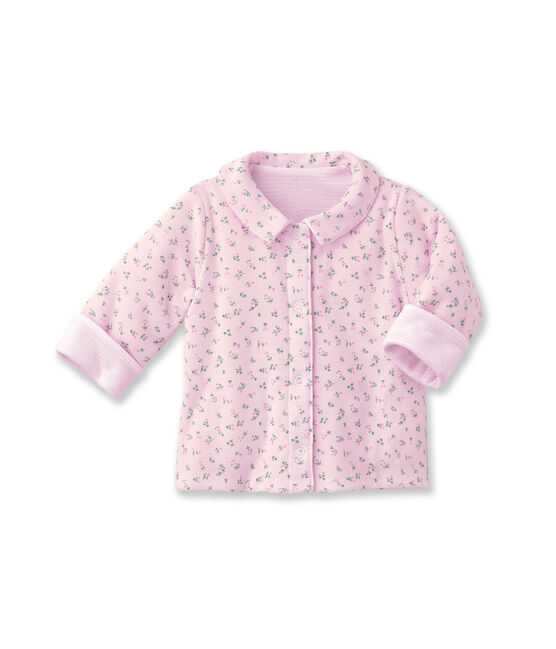 Giacca bebé unisex imbottita reversibile a millerighe - Vecchia collezione rosa VIENNE/bianco ECUME