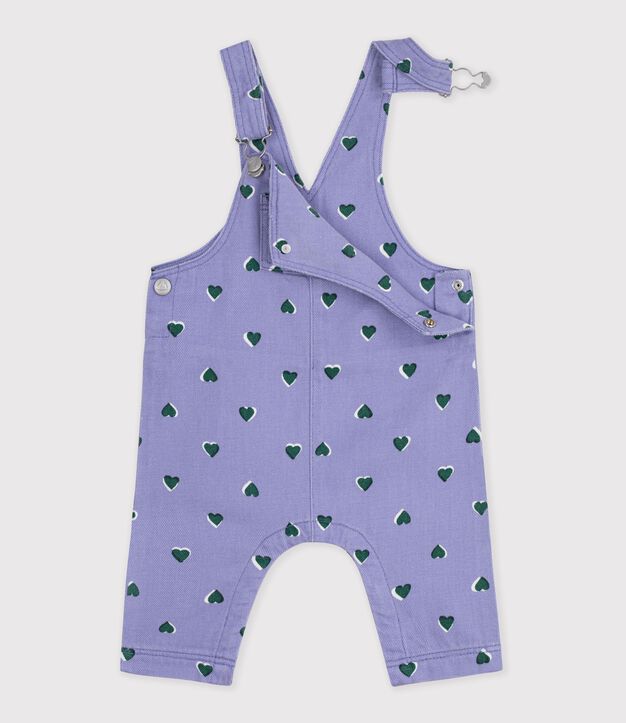 Salopette lunga in serge con stampa a cuori neonata viola/multicolore