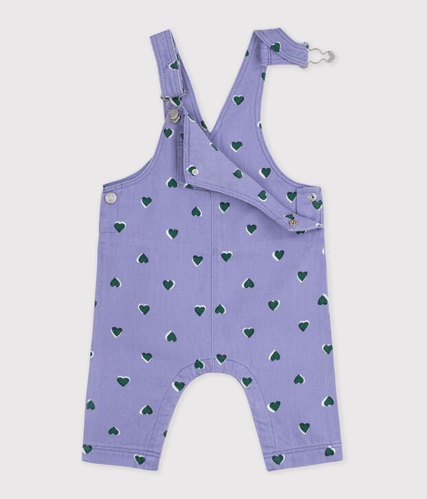 Salopette lunga in serge con stampa a cuori neonata viola/multicolore